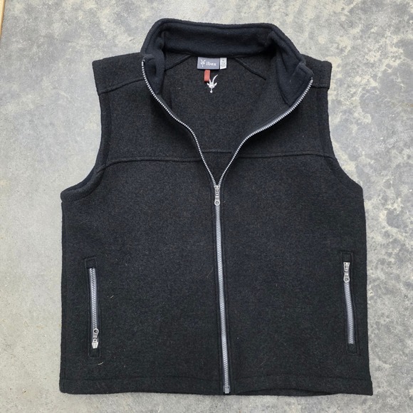 Ibex Wool Vest Mens XL Black Full Zip Sleeveless Outdoor Hiking Layering - Picture 1 of 5